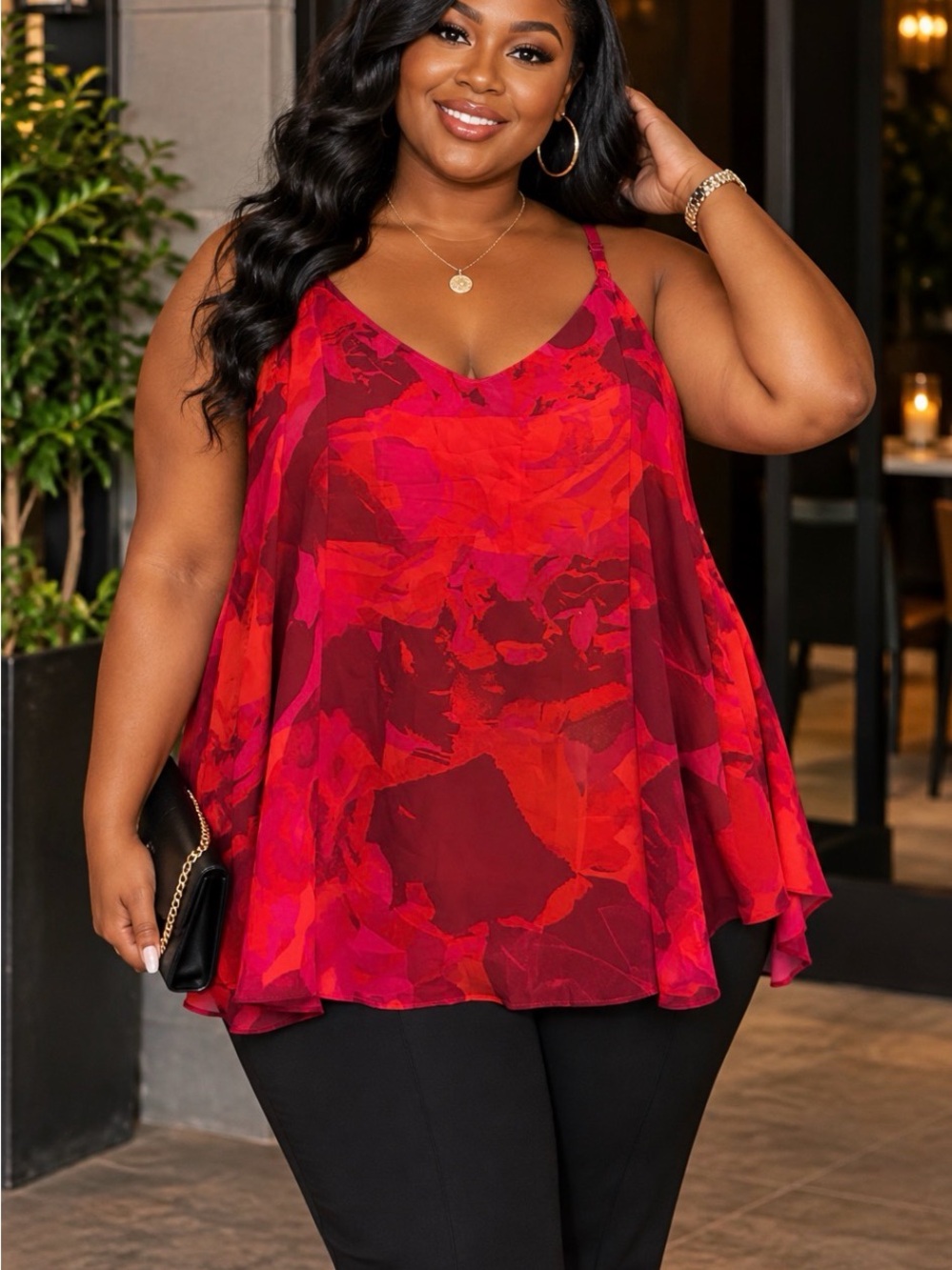 Torrid Size 5X Red & Pink Floral Flowy Cami – Date Night Gorgeous